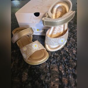 New Toddler Girls Sz 5 Blowfish Malibu Gold Daisy Glitter Sandals